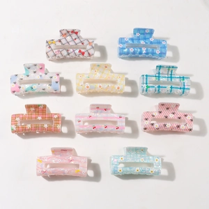Set di 10 grandi fermagli per capelli color macaron con motivi floreali e a quadretti