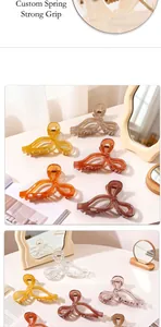Detailed view of translucent acrylic bow hair claws in amber and brown tones