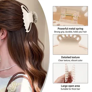 Elegant cream butterfly hair claw clip with strong metal spring for thick hair