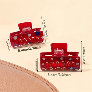 Pinces à cheveux rouges à pois et carreaux pour femmes, dimensions 8,4 x 4,8 x 4,1 cm