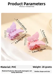 Détail des pinces à cheveux papillon rose et violet avec dimensions 6,7x5,8x4,1 cm