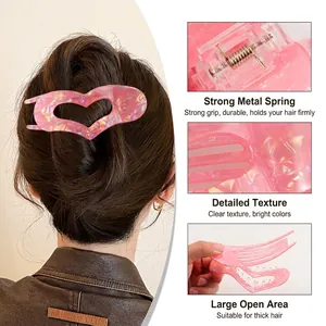 Iridescent Heart Shaped Hair Claw Clip For Women Large Marble Texture Acetate Swallowtail Shark Hair Accessory Daily Styling
