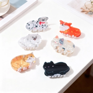 Lot de 6 pinces à cheveux animaux mignons avec motifs chats et chiens en acétate