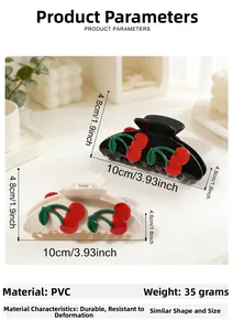Detailed view showing dimensions and weight of a large cherry hair claw clip in PVC