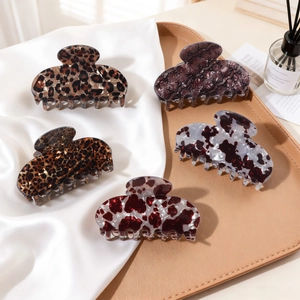 Large Leopard Print Hair Claw Clip Vintage Acetate Look PVC Shark Clip For Women Thick Hair Accessories Styling Tool