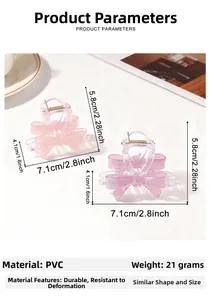 Detail view of 3D bow hair claws in pink and purple jelly PVC with dimensions