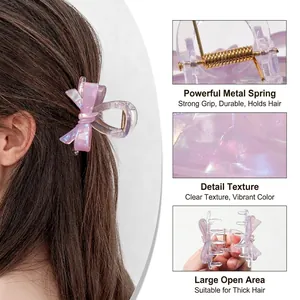 Elegant purple iridescent bow hair claw clip for women with strong metal spring