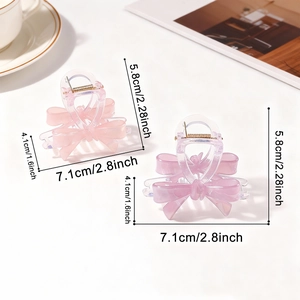 Elegant 3D jelly pink bow shark hair clip set made of translucent resin for women