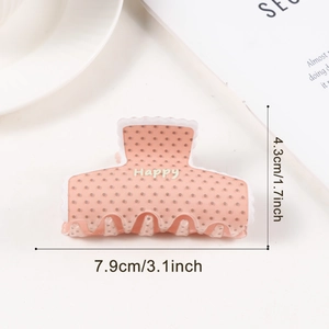 Pince à cheveux rose à pois avec texte Happy, clip en résine de 7,9 cm pour femme