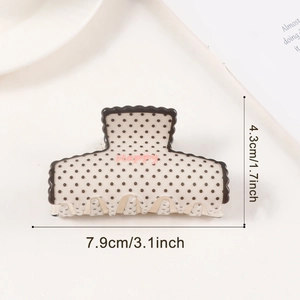 Pince à cheveux à pois blanc crème avec texte Happy rose, taille 7,9 cm x 4,3 cm