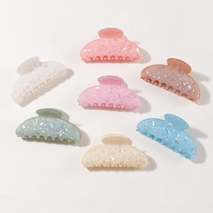Elegant jelly hair claw clips set with shimmering glitter in seven pastel macarons colors