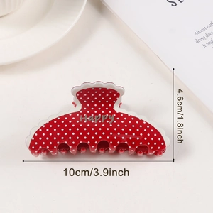 Pince à cheveux rouge à pois blancs avec inscription Happy, grand modèle de 10cm