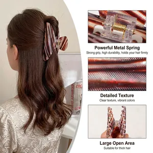 Iridescent striped hair claw clip in dark brown for thick hair with strong metal spring