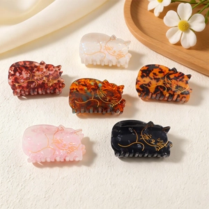 Eleganter Süßer Katze Haarkralle PVC Schildpatt Bernstein Rosa Weiß Schwarz Goldene Umrandung Temperament Mode Damen Haarschmuck