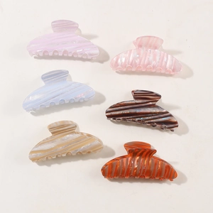 Set of 6 iridescent striped claw clips in various pearlescent colors for women hair styling