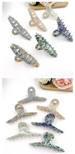 Detailed collection of marble patterns on large acetate claw clips for thick hair
