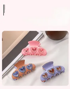 Détails de pinces à cheveux en forme de cœur, couleurs Morandi rose, orange et violet