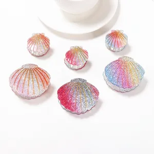 Colorful Shell Hair Claw Clip Gradient Glitter Acetate Hairpin Scallop Shape Hair Clamps For Women Elegant Hair Accessories
