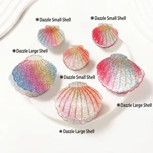 Colorful scallop shell hair clips with glitter sequins and gold edges for women