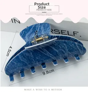Spécifications de taille pour la pince à cheveux de 9,8 cm à motif marbre bleu