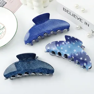 Pince à cheveux élégante bleu denim motif ciel étoilé avec finition brillante pour femmes