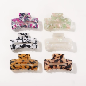 Lot de 6 grandes pinces à cheveux colorées en acrylique aux motifs marbrés et floraux