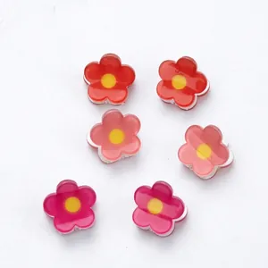 Set of six colorful 2cm small flower hair clips for women with round acrylic texture