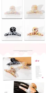 Detailed views of 7cm PVC hair claw clips in marble and tortoiseshell patterns
