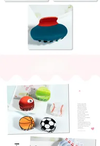 Detailansicht kreativer Haarklammern im Sportball-Design wie Basketball und Fußball Motive