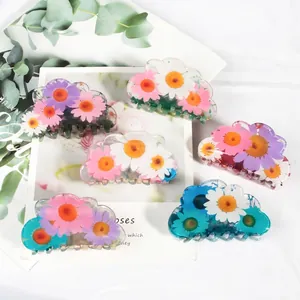 Pince à Cheveux Femme Douce Fleur de Marguerite Grande Forme de Nuage PVC Imprimé Floral Pinces à Cheveux Accessoires Élégants