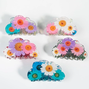 Cinq pinces à cheveux en forme de nuage avec motif marguerite et couleurs variées