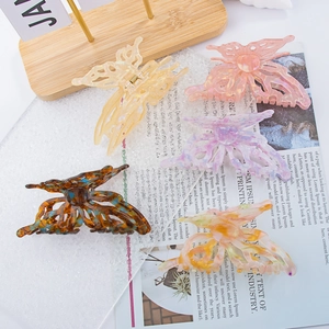 Butterfly Hair Claw Clip PVC Marble Pattern Hollow Out Large Hairpin For Women Daily Fresh Sweet Candy Color Hair Accessory