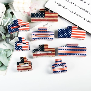 Giorno dell'Indipendenza Bandiera USA Molletta per Capelli Quadrata Rettangolare PVC Fermaglio per Capelli Donna 4 Luglio Stelle e Strisce Rosso Bianco Blu Accessori Moda Capelli
