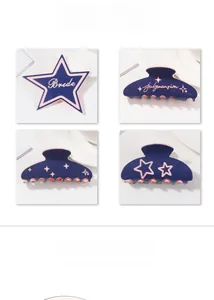 Detail of dark blue velvet star hair claw with Bride and Julymansion embroidery