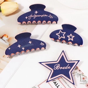 Star Shape Navy Blue Pink Hair Claw Clips July Mansion Bride Lettering PVC Hair Clips For Women Wedding Party Accessories