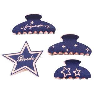 Navy blue and pink star hair claw clip set with July Mansion bride lettering