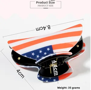 Détails de la pince à cheveux drapeau américain montrant les dimensions de 8,4 cm
