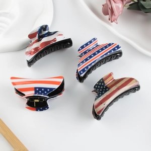 Jour Indépendance Pince Crabe Drapeau Américain Patriotique Rouge Blanc Bleu Étoiles Rayures Accessoire Cheveux Femme Fête