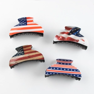 Lot de 4 pinces à cheveux Fête de l'Indépendance avec motifs drapeau américain sur fond blanc