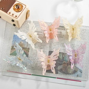 Elegant Iridescent Butterfly Hair Claw Clip For Women Pearlescent Resin Hair Clamp Non-Slip Large Fashion Headwear Accessory