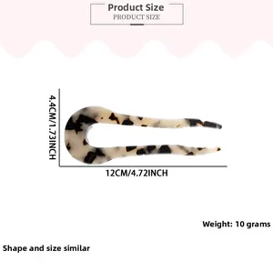 U-shaped hair pin dimensions with 12cm length and 4.4cm width in tortoiseshell pattern