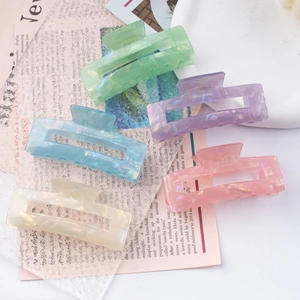 5-piece set of matte candy-colored marble texture rectangular hollow hair claw clips