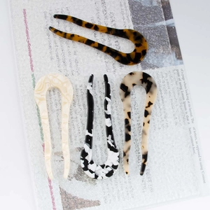 Tortoiseshell and marble pattern acetate U-shaped hair pins for elegant styling