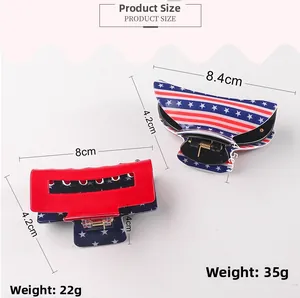 Dimensions et poids détaillés des pinces à cheveux drapeau américain de 8 cm et 8,4 cm