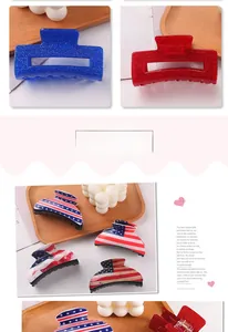 Détail de pinces à cheveux à paillettes rouges et bleues avec motifs du drapeau américain