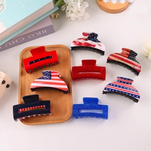 Pince à Cheveux Jour de l'Indépendance Drapeau Américain Étoiles Rayures Rectangle PVC Barrette Femmes Coiffure Patriotique Festival