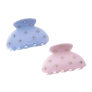 Lot de pinces à cheveux en acétate pailleté avec diamants et perles dorées bleu et rose
