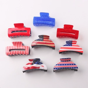 Lot de 8 pinces à cheveux Fête de l'Indépendance aux motifs étoiles et rayures bleu rouge