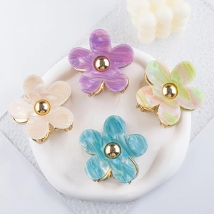 Pinza per Capelli a Forma di Fiore Stile Francese per Donna in Lega di PVC Texture Marmo Clip a Squalo in Metallo Opaco Eleganti Accessori