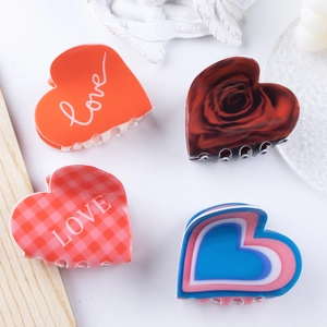 Pince à Cheveux en Forme de Cœur de la Saint Valentin PVC Motif Rose Plaid Imprimé Lettres Accessoires Cheveux Mode Femmes